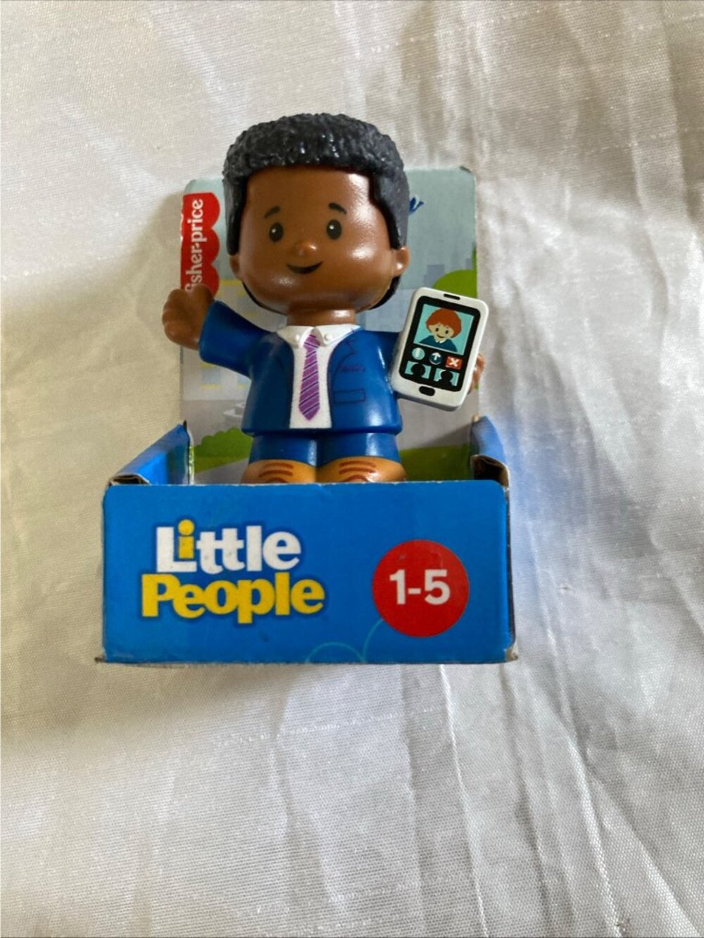 Fisher Price Little People Dad Figure Black Hair Blue Shirt Tablet Toy NIB